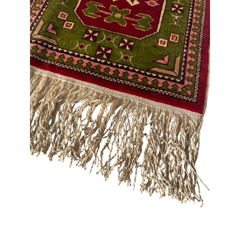 Vintage Miniature Mini Kilim Turkish Rug Decor Green Red 12x19 Silk Wool KC - Picture 4 of 10